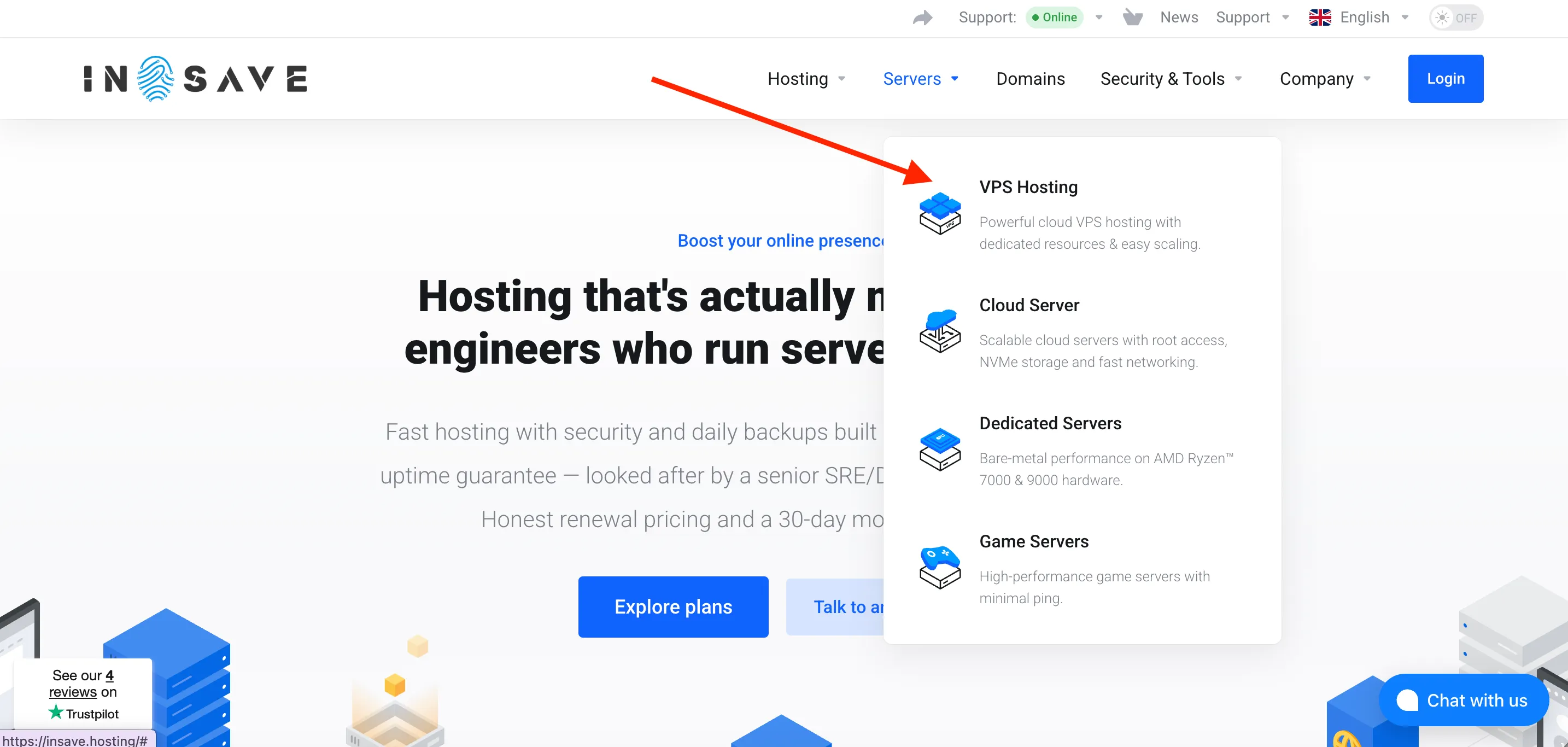 У розділі Servers оберіть VPS Hosting.
