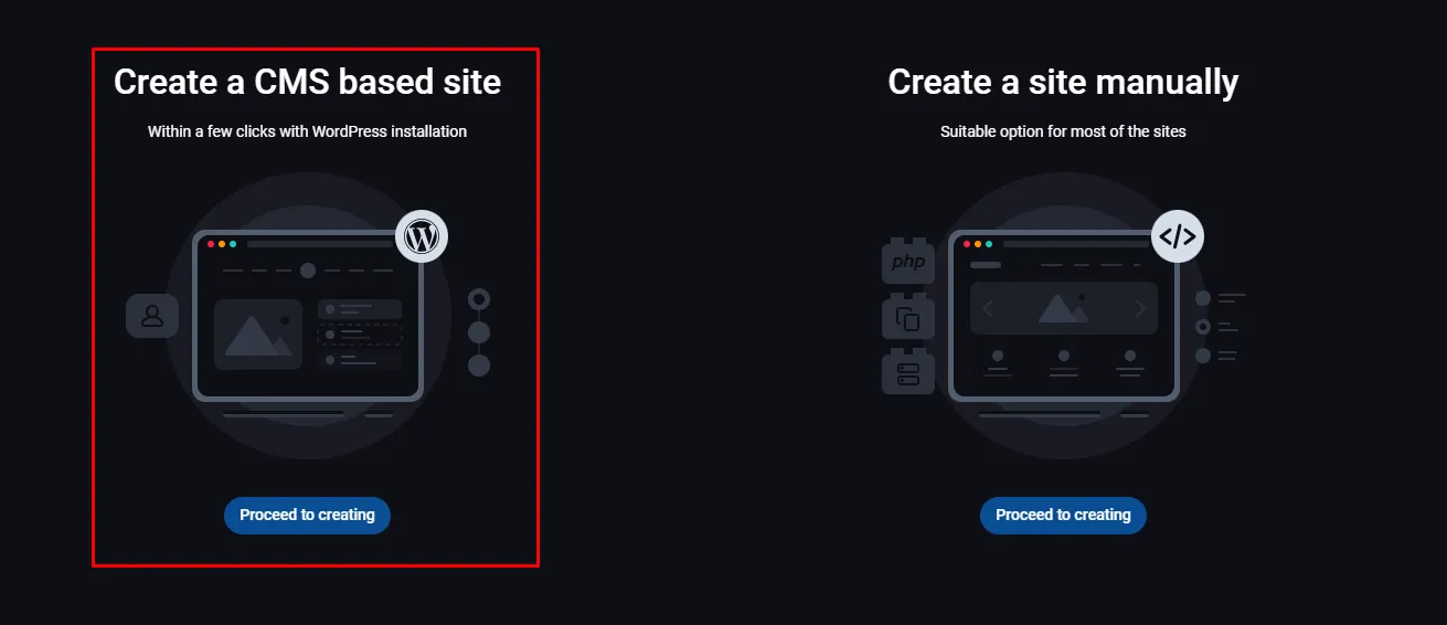 The two kinds of site FastPanel creates