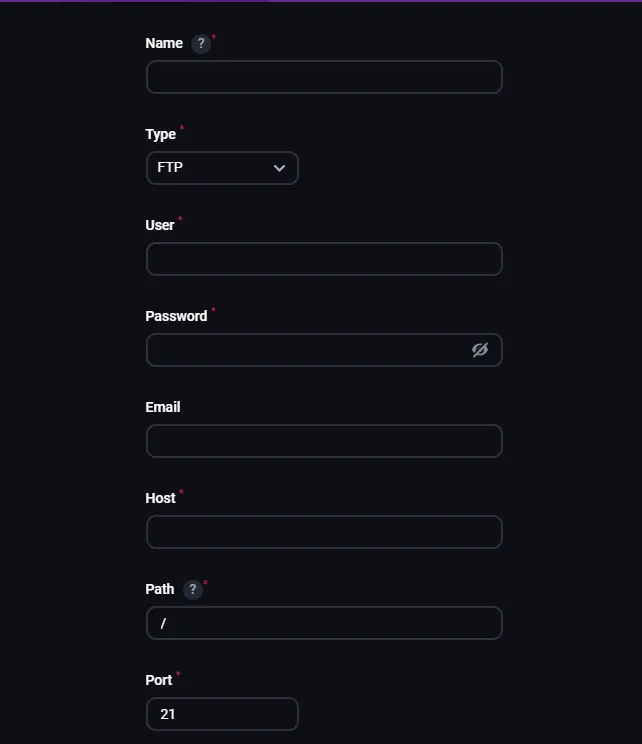 The FTP backup settings